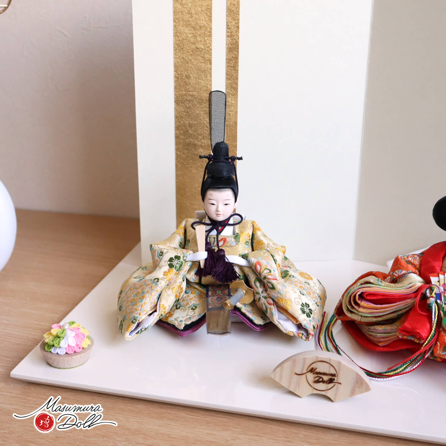柳 親王飾り 宝相華紋 花唐草 ☆ 金ライン七宝和紙屏風 半円