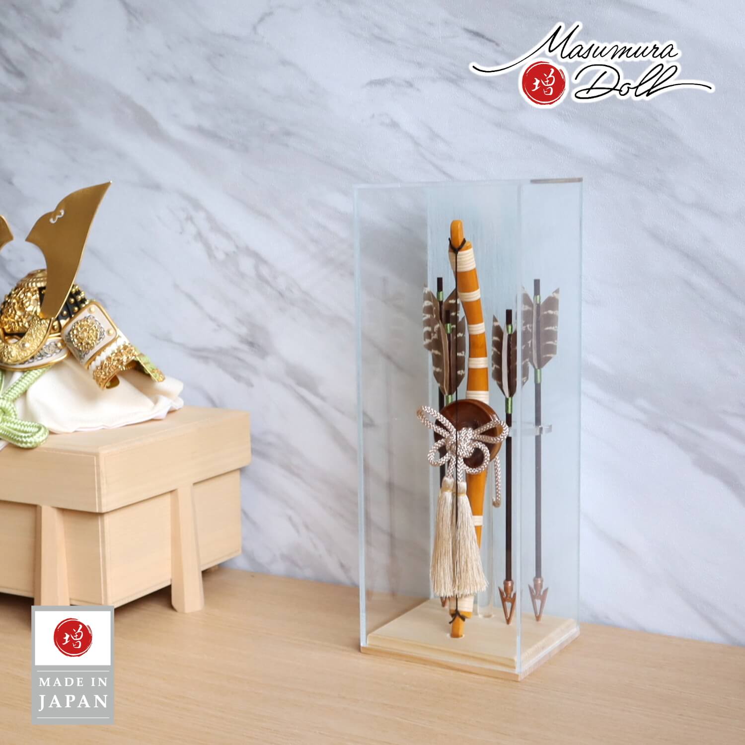 前年度早期完売商品 9号 破魔弓 バック和紙張り アクリルケース飾り 竹