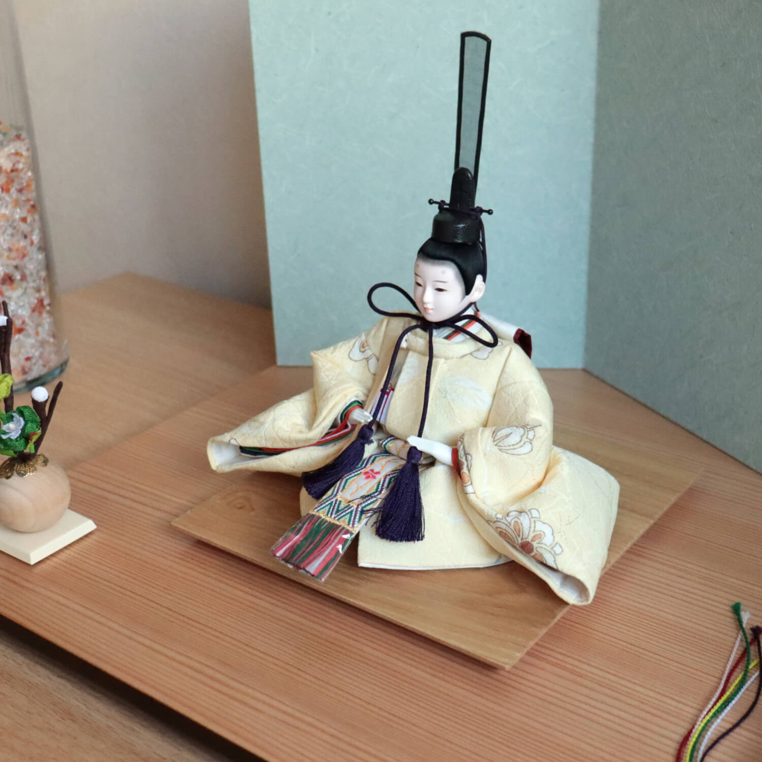 京都・二世 三宅玄祥作 11番 正絹友禅染「うす山吹花紋様」ドット屏風 