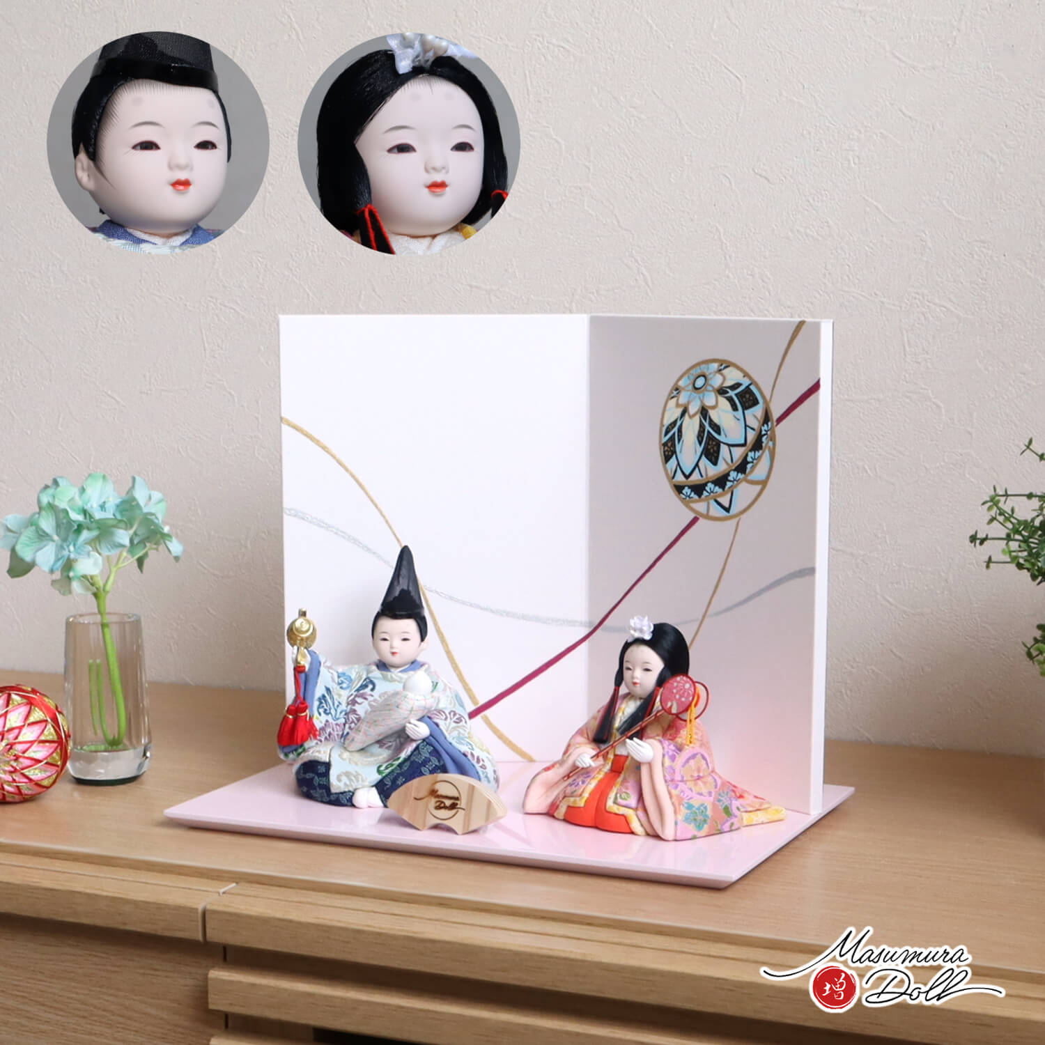 新作 木目込み人形 吉祥花 予祝 赤ちゃん 京製手描き毬(まり) 屏風