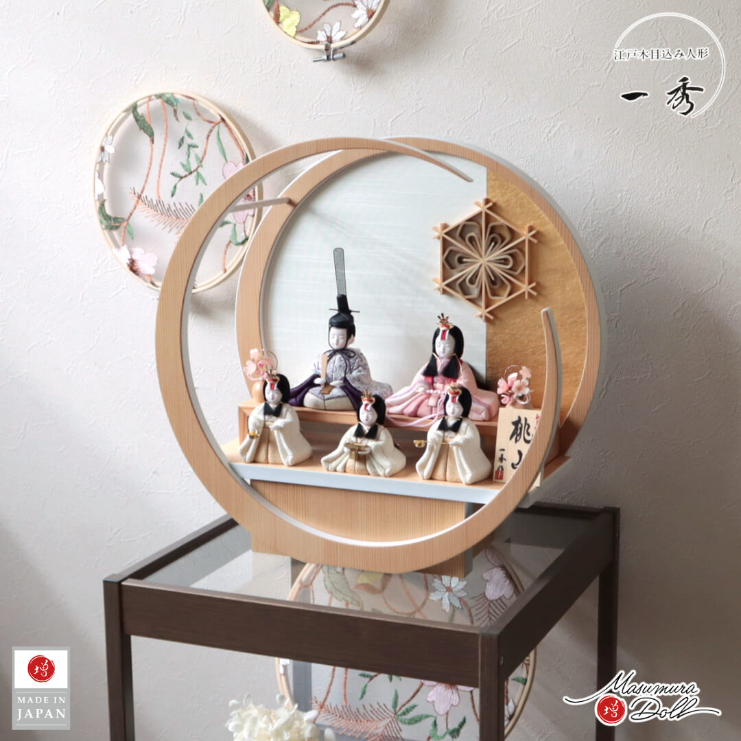雛人形 木目込み 一秀 五人飾 コンパクト モダン おしゃれ 月型 丸