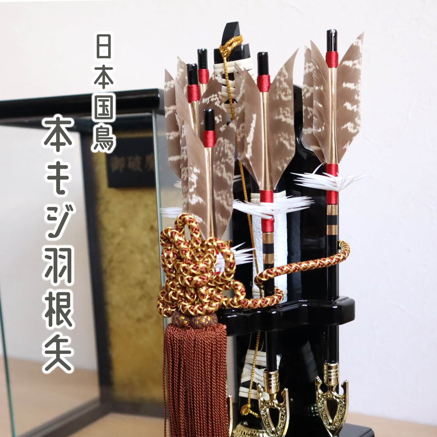 6号 パノラマケース入り破魔弓 「光」 国鳥 天然本キジ羽根 五本